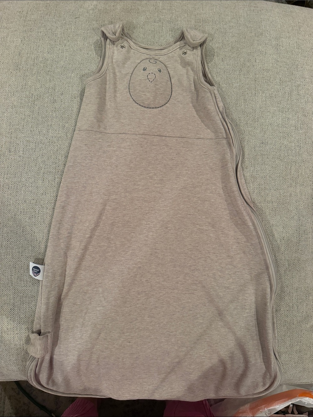 Nested Bean Beige Sleeveless Baby Sleep Sack with Subtle Embroidered Face